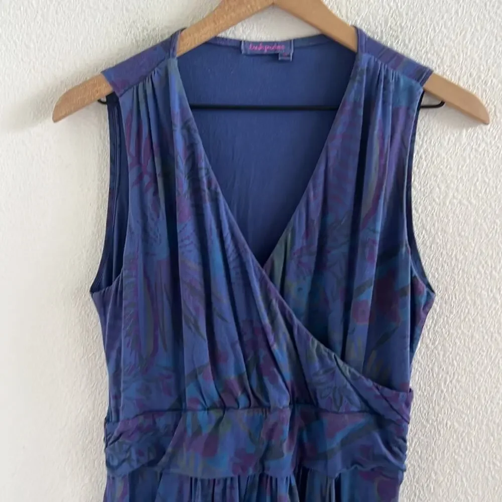 Fresh Produce Blue Floral Dress Front Crossover Slouchy Front Pockets Medium - Picture 3 of 7